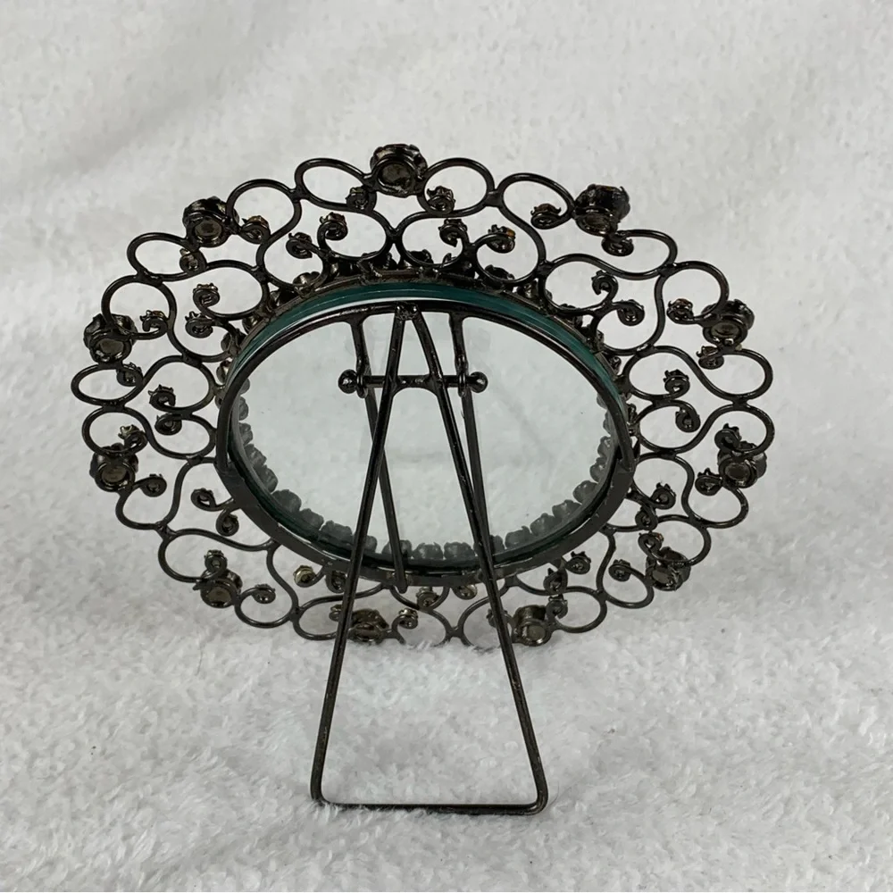Metal Photo Frame Round With Amber Rhinestones Retro 5